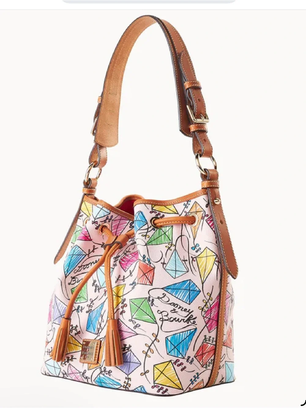 Dooney & Bourke Pink Multi Kite-Print Drawstring Bucket Bag NWT/PRICE FIRM